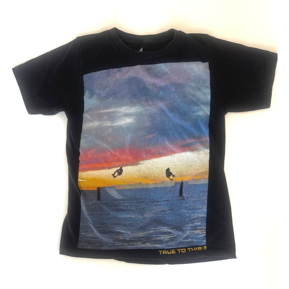 Volcom True To This T Shirt Mens Small Black Surf Skate Ocean Graphic Tee
